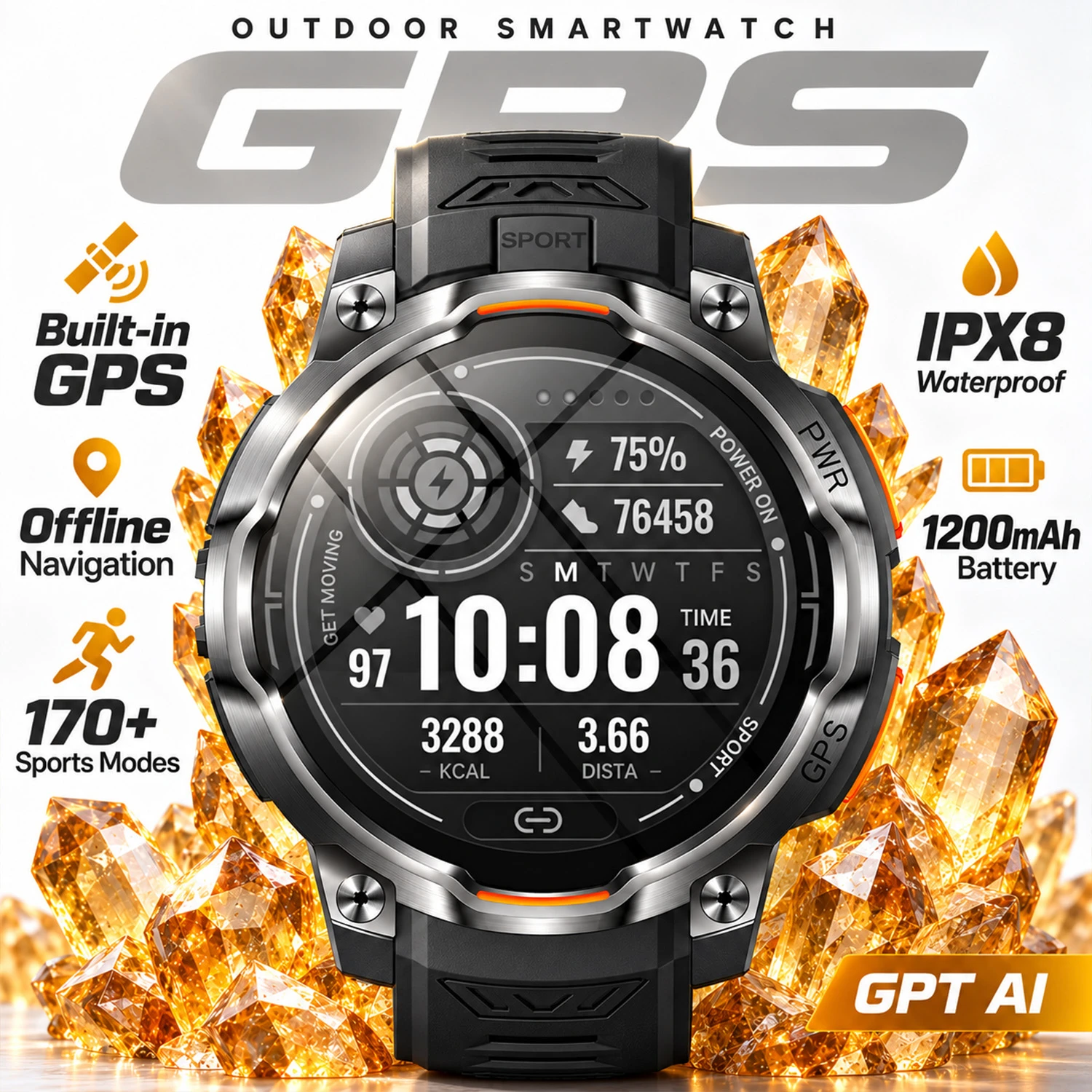 2026 New GPS Offline Map Outdoor Sport Smart Watch Built in AGPS Compass Altimeter Barometer 10ATM waterproof Smartwatch For Men