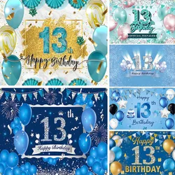 Happy 13th Birthday Party Backdrop Banner Poster 13 Years Old for Girls Boys Black Gold Balloon Official Teenager Background