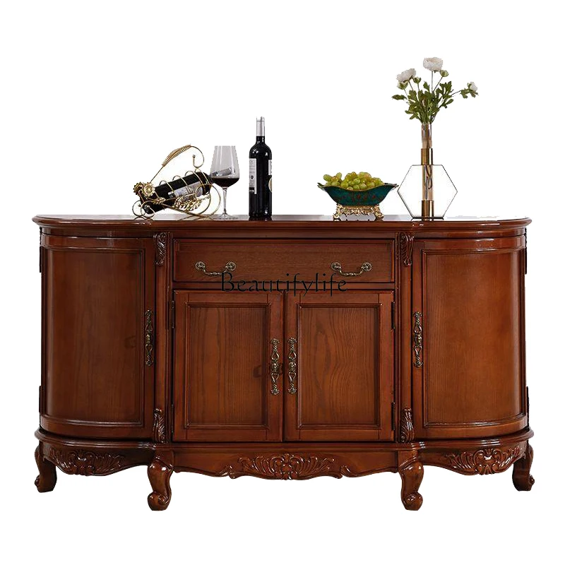 American solid wood dining side cabinet European style tea cabinet against the wall Semi-round entrance table