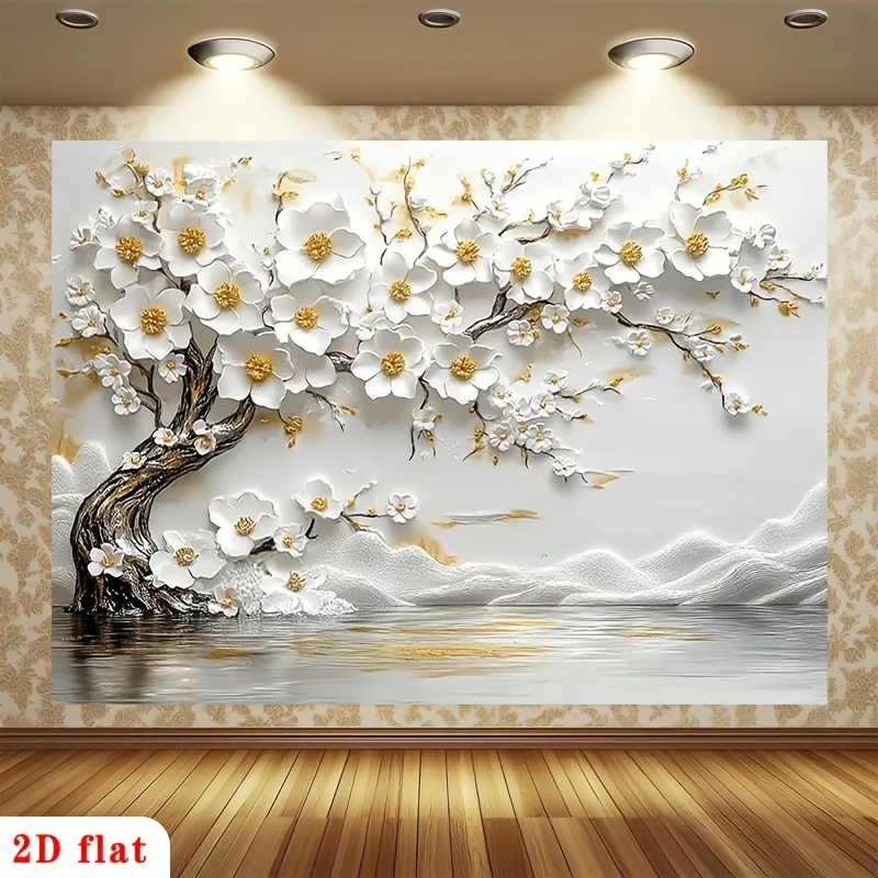 Elegant Spring Cherry Blossom Wall Tapestry Mural Floral Art Print 3D Decorative Indoor Hanging Decor Landscape Decor for Living