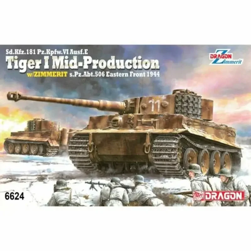 DRAGON 6624 1/35 Sd.Kfz. 181 Pz.Kpfw.VI Ausf.E Tiger I Produzione media con Zimmerit - Kit modello in scala