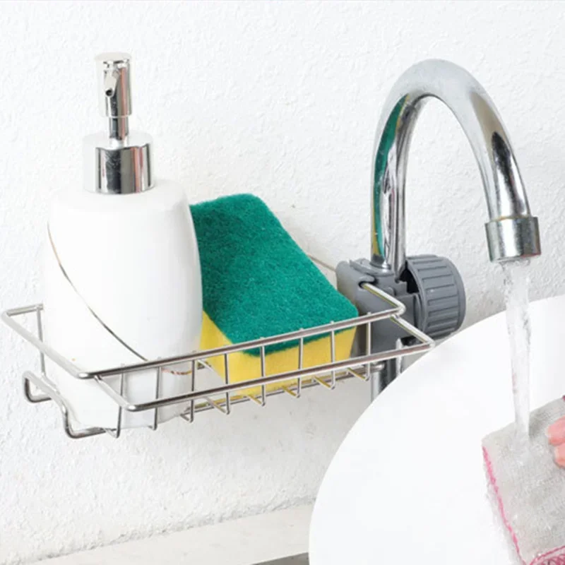 Drainer Storage Soap Stainless Dishcloth Rag Steel Sponge Shelf Adjustable Rack Dry Kitchen Basket Finishing Faucet Towel Pool