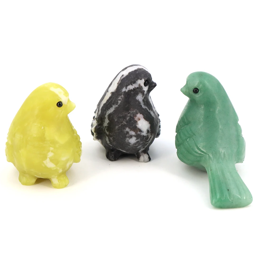 Cute Bird Statue Natural Stone Carving Healing Crystal Animal Figurine Ornament Gemstone Simulated Bird Garden Home Decoration