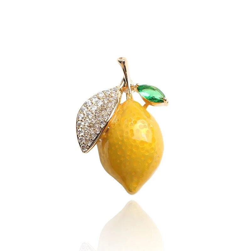 SKEDS Cute Yellow Lemon Crystal Enamel Brooches For Women Kids Fruit Jewelry Wedding Party Orange Causal Brooch Pins Corsage