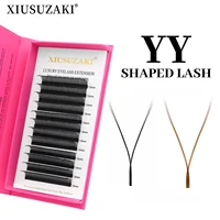 Extensiones de pestañas XIUSUZAKI YY en forma de negro y marrón, dos puntas, pestañas postizas 2D YY, volumen prefabricado Natural, pestañas individuales