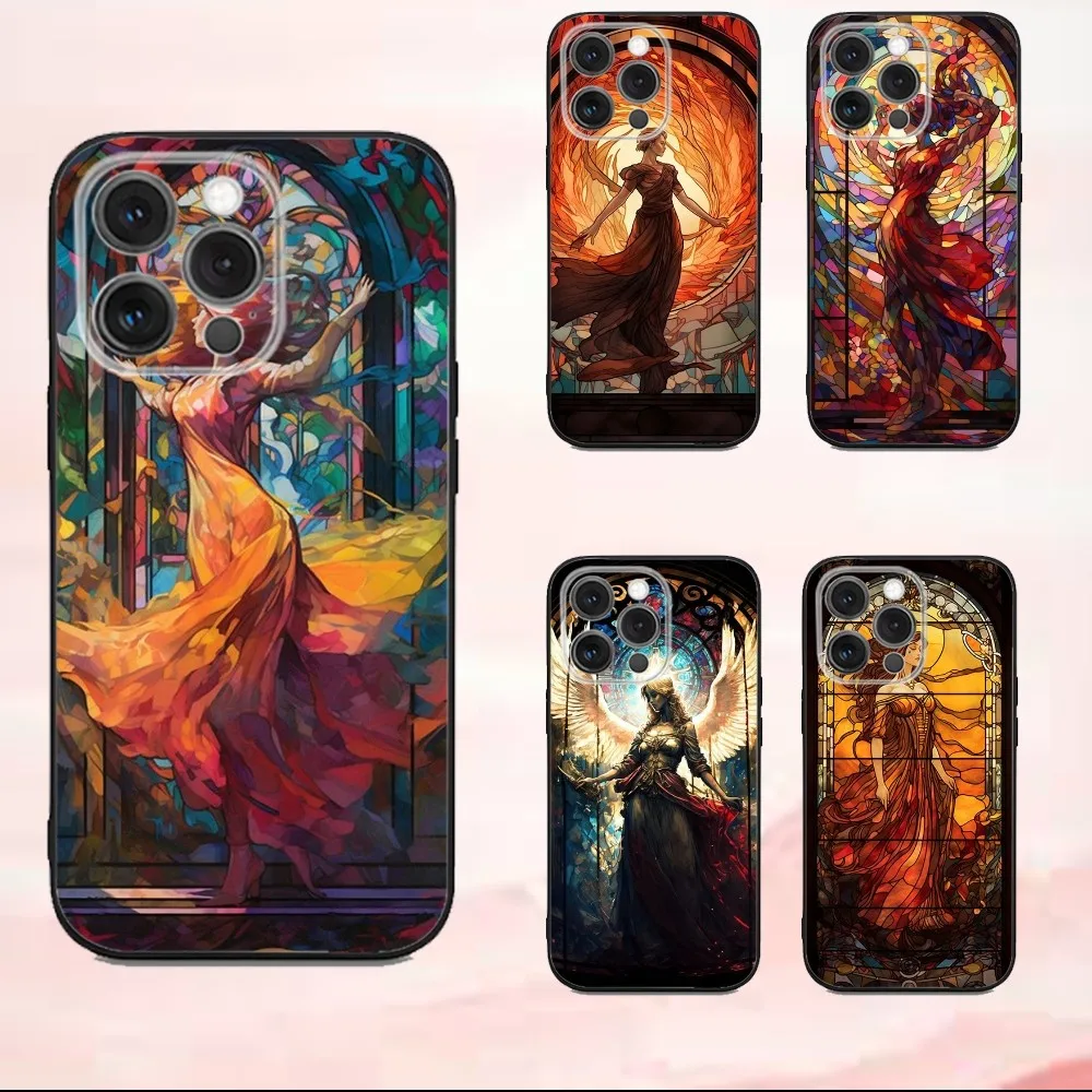 

Woman Stained Cathedral Phone Case For iPhone16,se4,15,14,13,12,11,Pro,X,XS,Max,XR,Plus,Mini Soft Black Cover