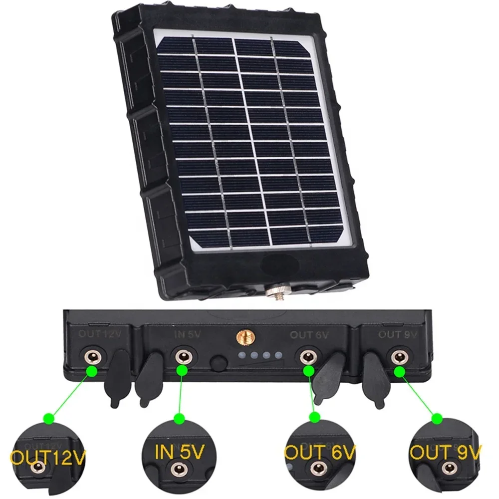 Hunting Camera Solar Panel 14W -6V/9V/12V Output Battery Charger, 8000mah Capacity For Trail Camera Easy Installation