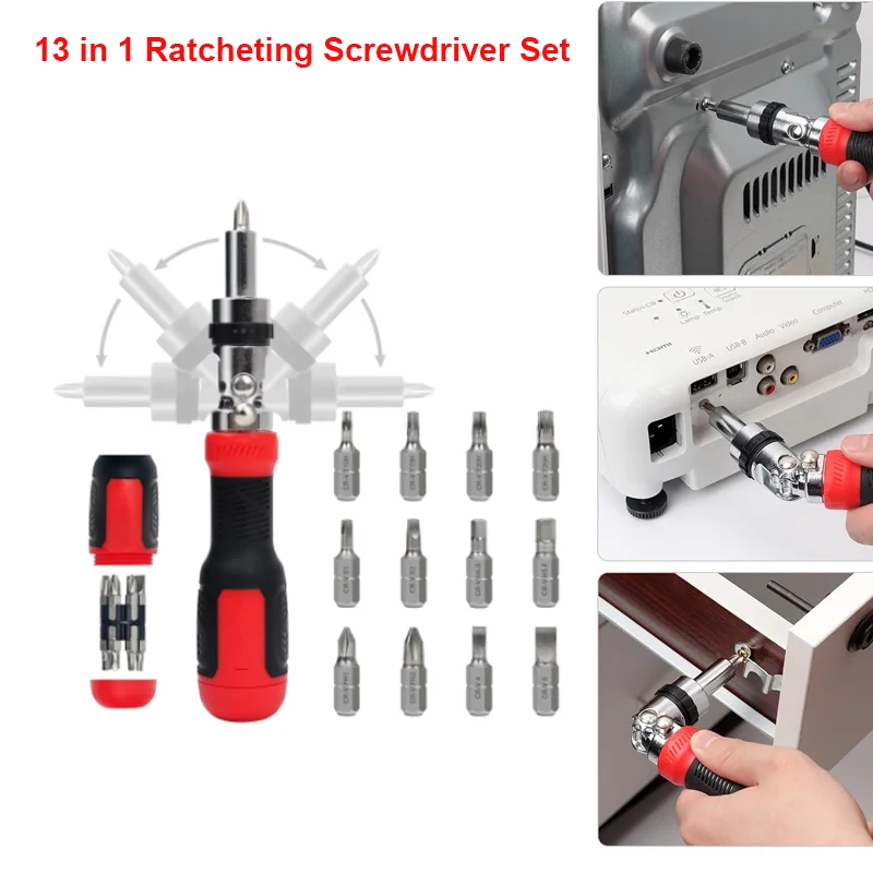 

13 in 1 Ratchet Screwdriver 180 Degree Adjustable Angle Screwdriver Set with Magnetic Multi-functional Screwdriver Hand Tool