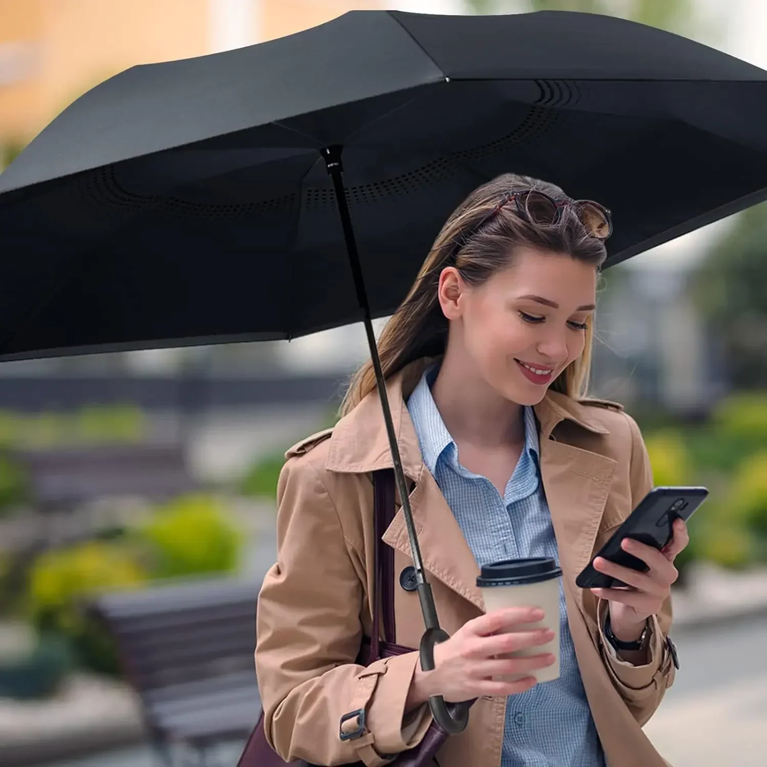 Large Inverted Reverse Umbrella, Upside-down Folding Umbrella with C-Shaped Handle Windproof Double Layer Upside Rain Umbrellas