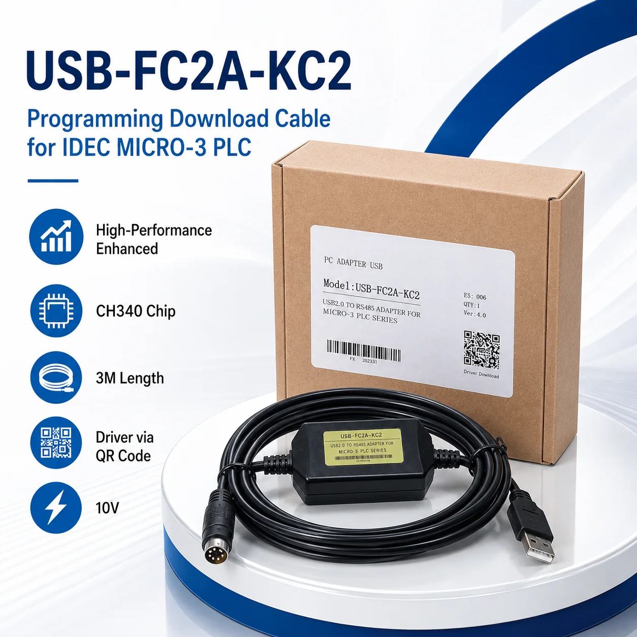 Download Communication Wire USB-FC2A-KC2 3M USB to RS485 for IDEC MICRO-3 Series PLC Controller Programming Cable