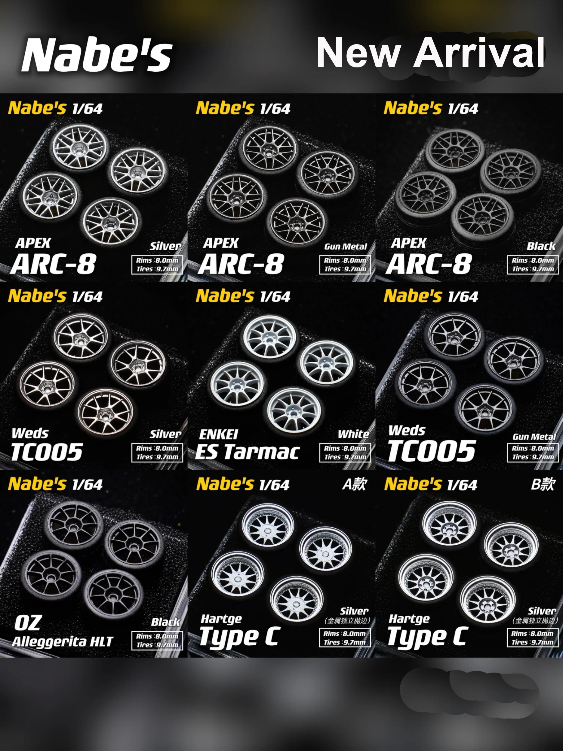 1/64 ナベス X チカ 10.5mm/9.7mm/8.9mm ホイール タイヤ OZ HLT