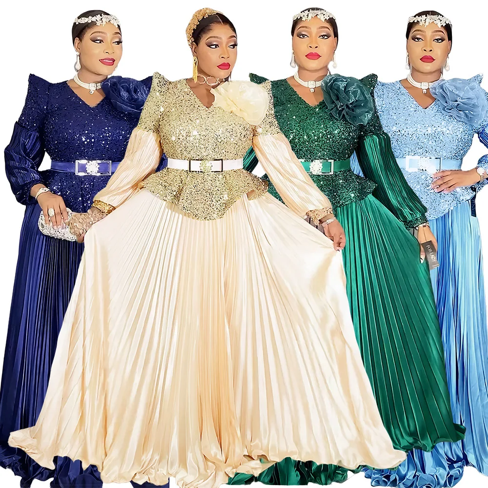 

Turkey African Long Dresses Elegant Women Luxury Sequin Party Evening Gown Africa Clothes Plus Size Maxi Robes Muslim Abayas
