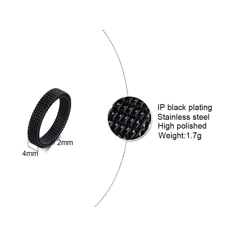 MENS MODERN STAINLESS STEEL MESH BAND RING MESH BAND FOR MEN WOMEN JEWELRY - Image 6