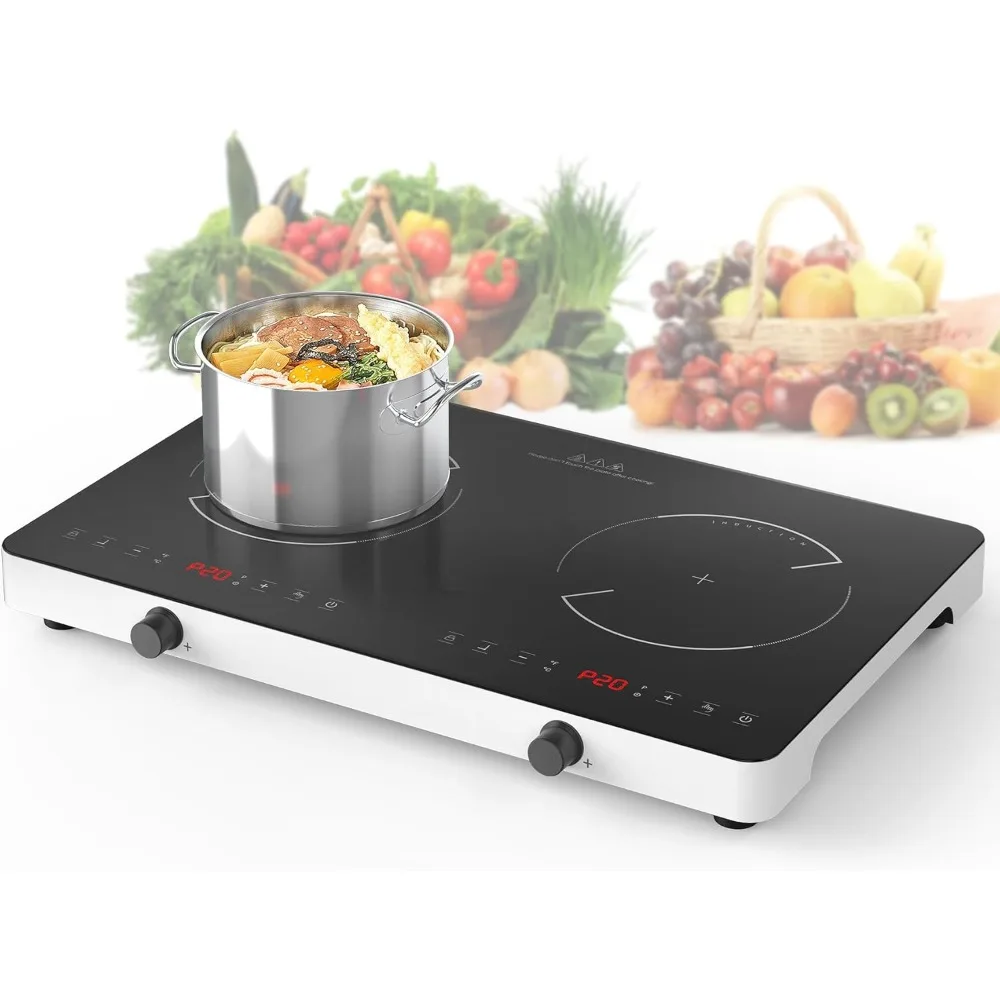 Double Induction Cooktop,Induction stove top Knob Control, Portable Iduction Cooktop with 9 Power Levels, Child Safety Lock