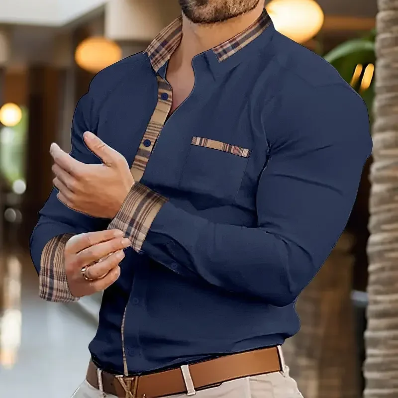 Camisa dobrada colorida de botão masculino de manga longa, casual confortável blush rosa roupa, resort diário, elegante