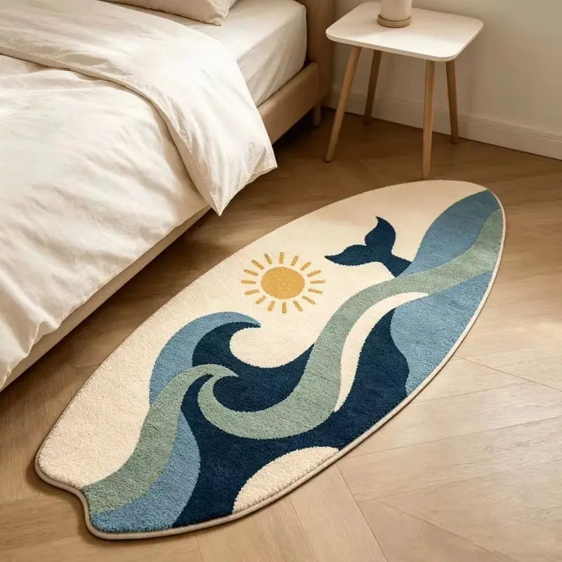 VIKAMA Surfboard Shape Area Rug Ocean Wave Whale Tail Sun Boho Non Slip Carpet For Bedroom Living Room Home Floor Decor