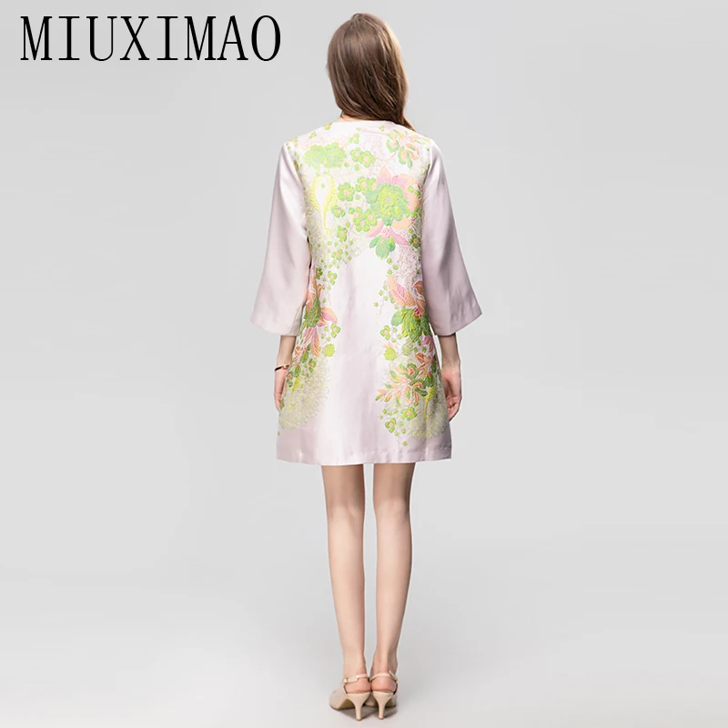 MIUXIMAO 2023  Autumn Jacket Women Elegant Diamonds Coat O-Neck Single Breasted Green Flower Fashion Cute Jackets for Women