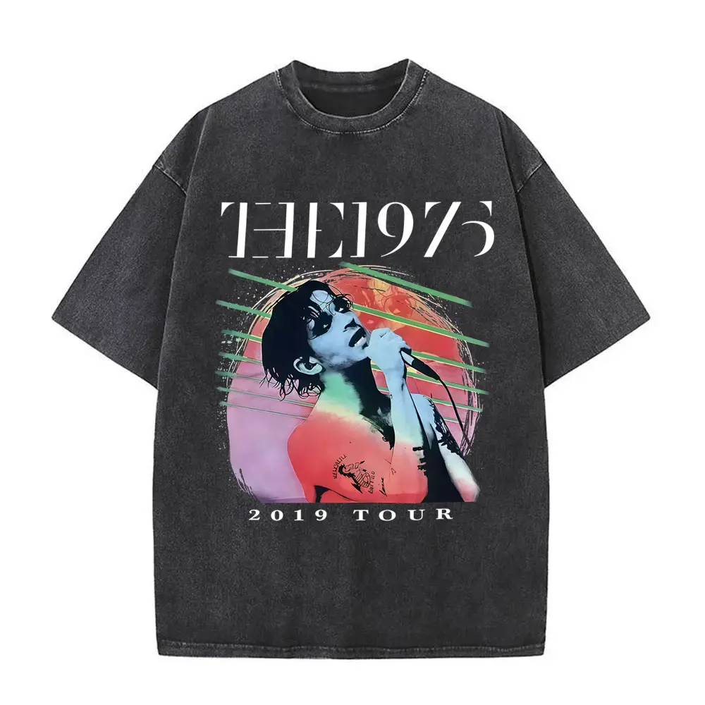 

Washed Vintage The 1975 2019 Tour T-shirt Men Women Hip Hop Gothic Streetwear Men's Casual Oversized Cotton Short Sleeve T Shirt