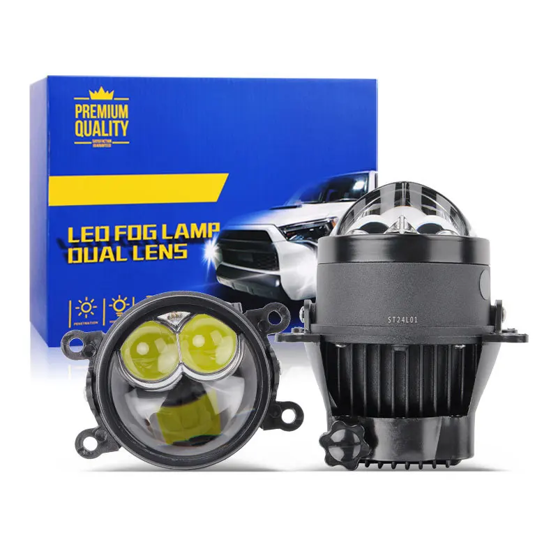 

3 Inch Bi LED Projector Fog Light with Halo Ring, Laser Dual Direct Beam White Golden Yellow Car LED Front Fog Lamp High Low