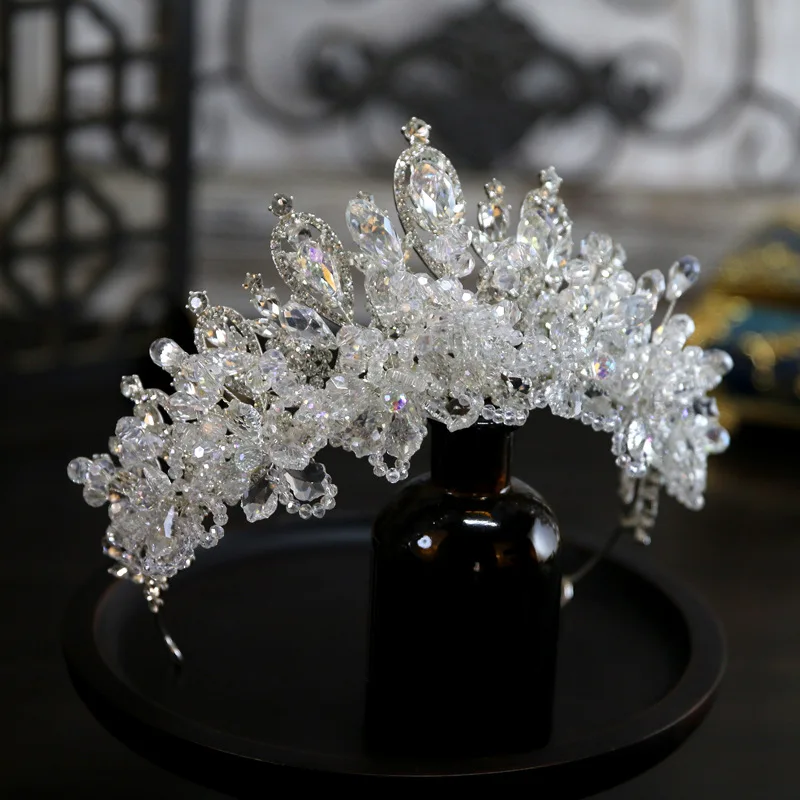 

Baroque Wedding Headband Crystal Beaded Bridal Crowns and Tiaras Hair Jewelry Accessories Women Rhinestone Headwear Queen Diadem