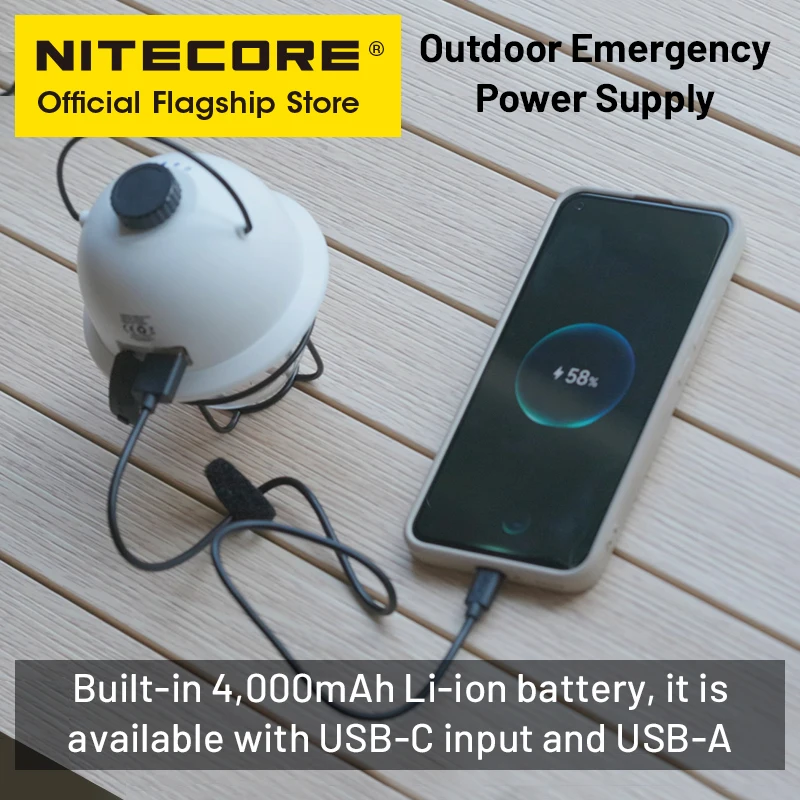 NITECORE 2-in-1 LR40 캠핑 라이트 보조베터리 100 루멘 3 광원 휴대용 LED USB-C 충전식 캠핑 텐트 랜턴 사용 예시