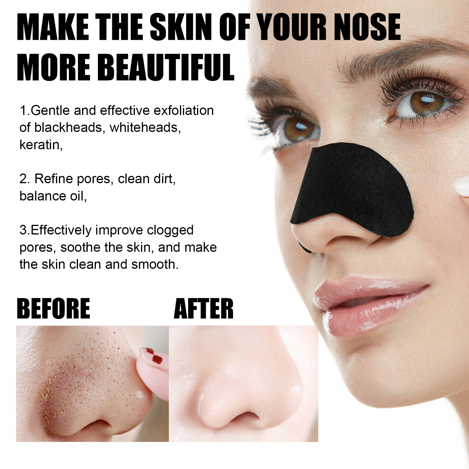 Black Pig Nose Stick, Carvão de bambu para remover cravos, Remover acne, Limpar poros, Adsorver óleo e sujeira, Film Nose Stick