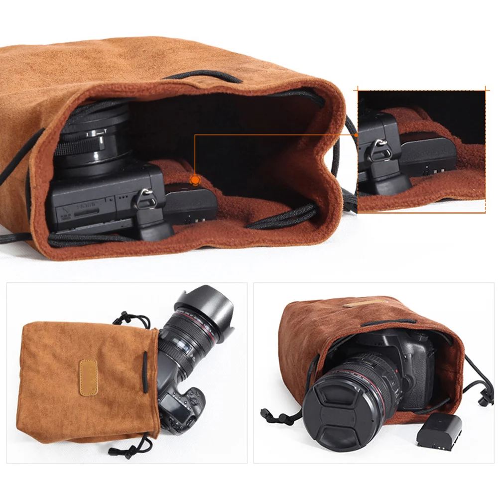 

Camera Lens Bag Khaki L Size Portable Padded Inner Case For Digital Shockproof Storage Travel Outdoor Use Camera Storage Bag
