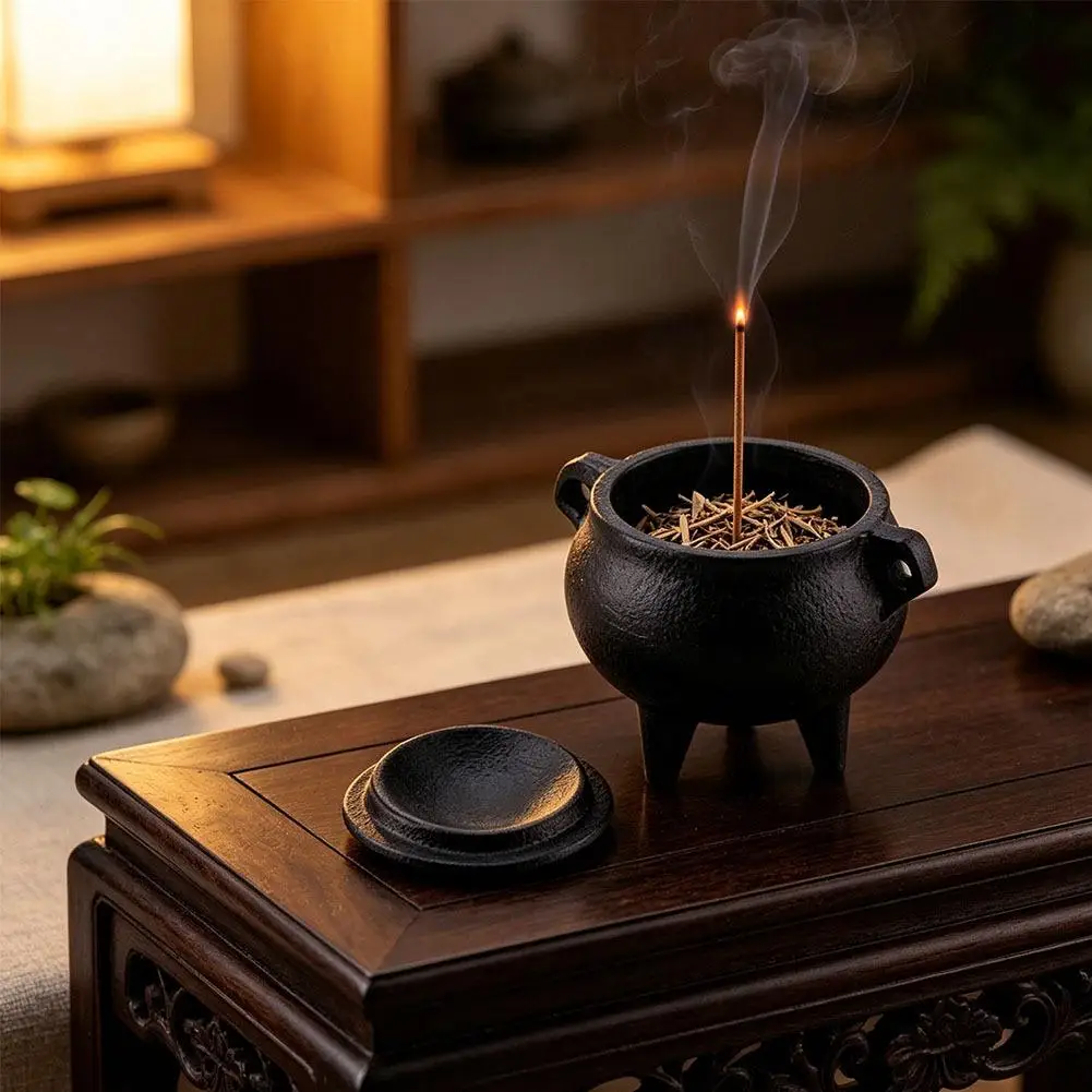 Household Mini Aromatherapy Stove Retro Black Cast Iron Creative Decoration Meditation Plant Incense Burner Halloween Decoration