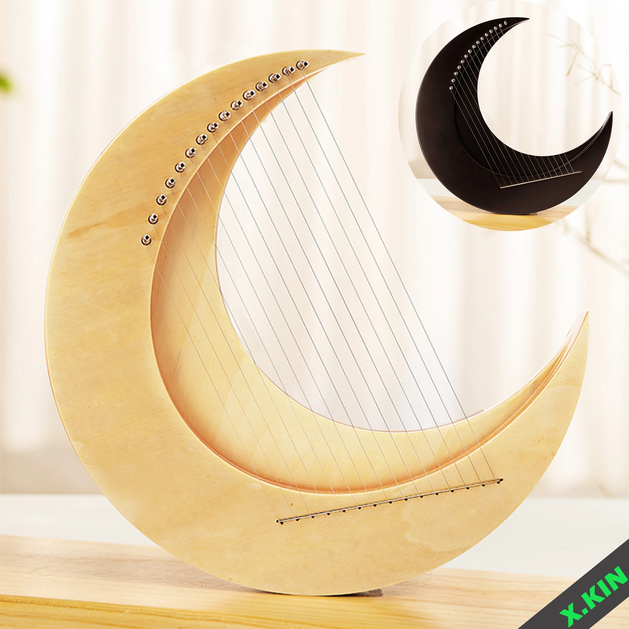

15 Strings Lyre Harp Creative Moon Lyre Stringed Instruments Portable Beginner Harps Musical Instrument Gifts