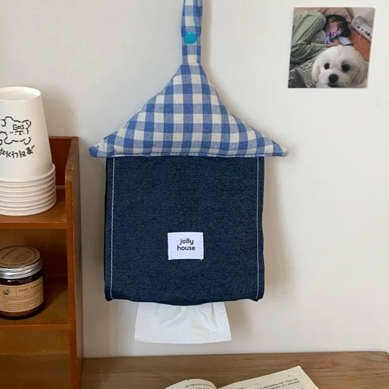 Creative Fabric Tissue Box Cover, Hanging Tissue Storage Bag, Wall Mount Napkin Holder for Living Room Bedroom Decor 30x17x15cm