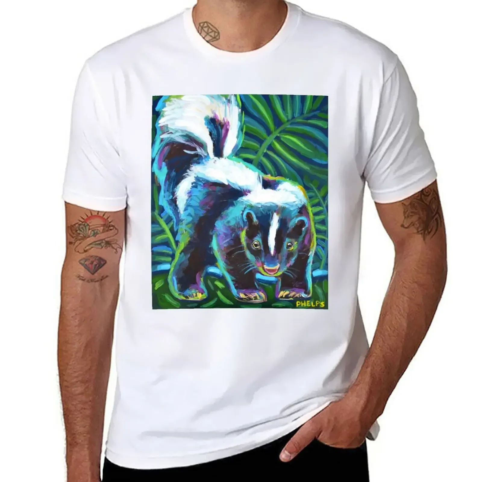 Colorful Skunk Art by Robert Phelps T-Shirt Aesthetic clothing summer clothes oversized t shirt men