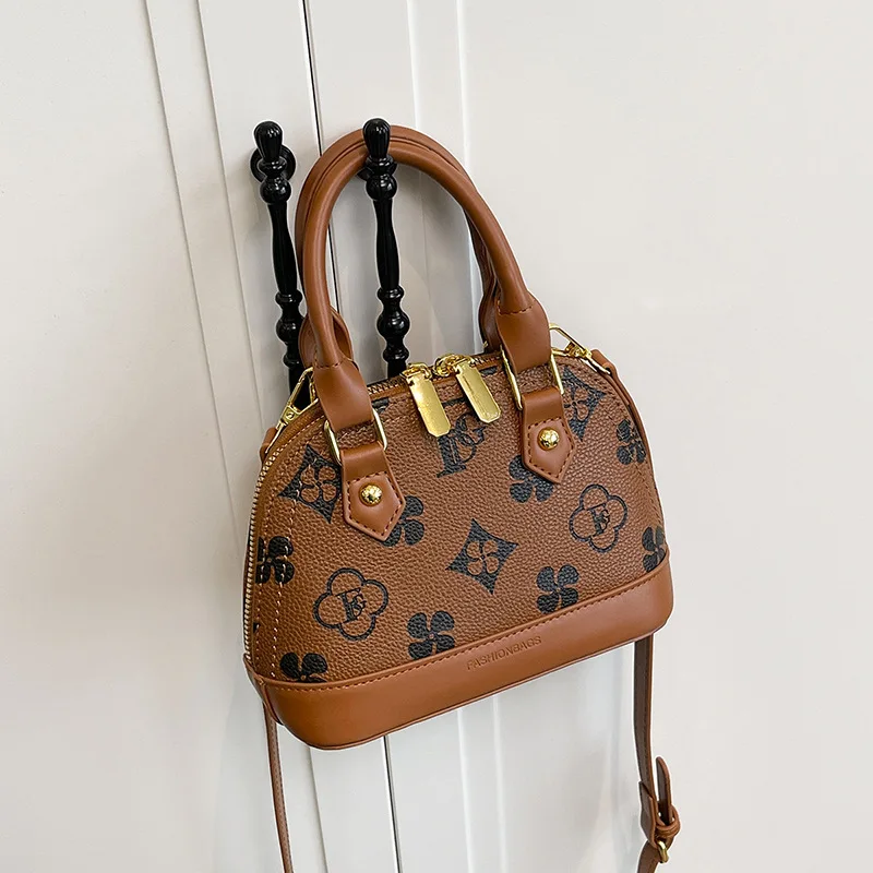 

2025 Vintage Monogram Shell Bag - Retro Shoulder Purse for Women, Small Crossbody Handbag with Top Handle