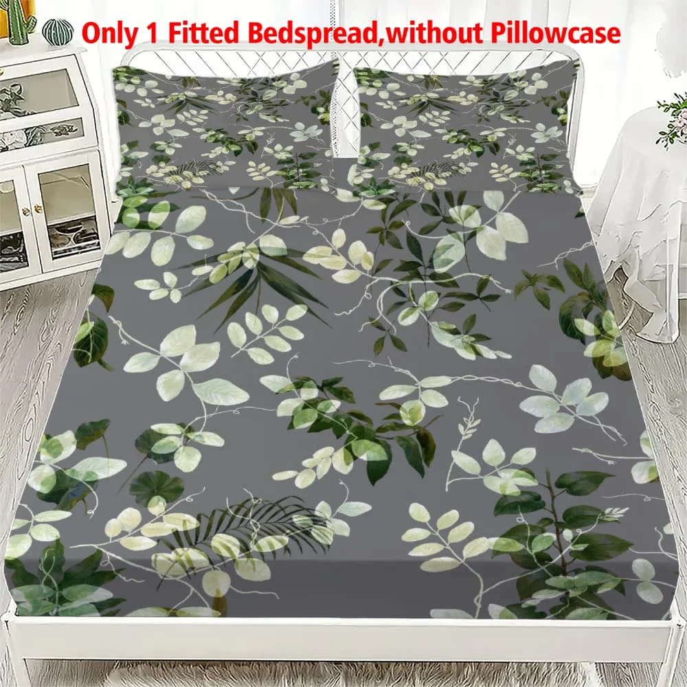 1pc Green Tropical Foliage Print Fitted Sheet Deep Pocket Elastic Mattress Cover Single Double Queen King Bedroom Decor