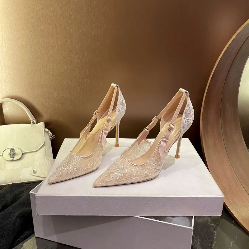 Fashion Women's Shoes Sexy Lace Pointed Tip High Heels for Woman French Style Romantic Casual Shoes Designer Shoes Zapatos Mujer