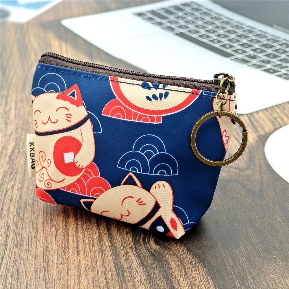 Girls Boys Polyester Waterproof Cartoon Print Keychain Short Wallet Small Organizer Pouch Ladies Money Bag Coin Purse for Woman