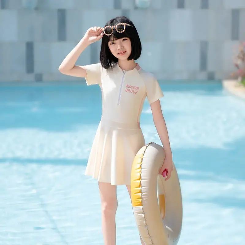 

Летний купальник для девочек, детский купальный костюм, мультяшный, однотонный, высокоэластичный, милый цельный купальный комбинезон-платье