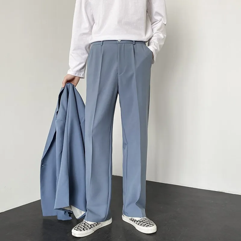 

Spring Autumn Men's Korean Style Wide Leg Pants Straight Cut Loose Floor Length Trousers Youth Casual Long Pants