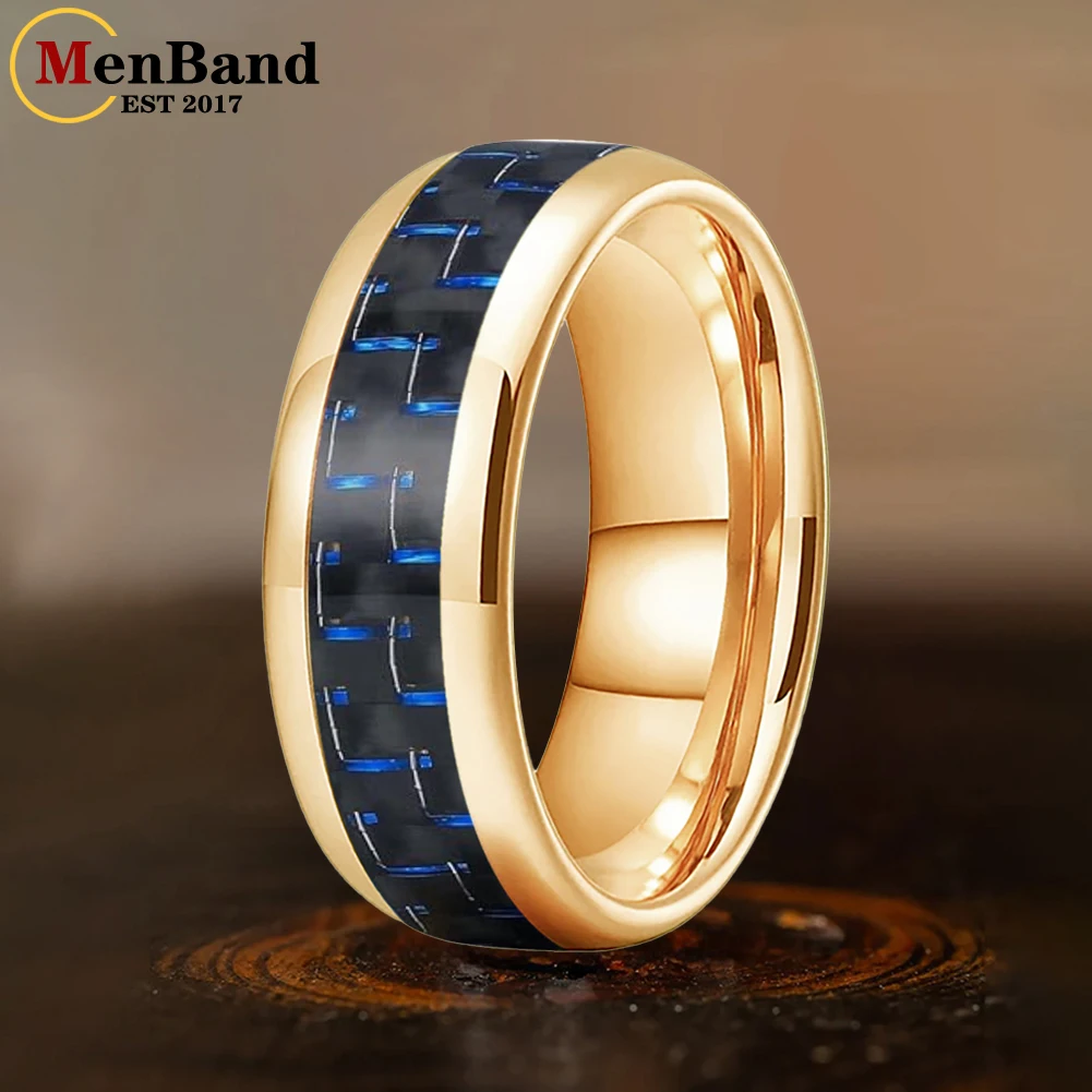 

MenBand 4/6/8mm Tungsten Ring for Men Women Engagement Wedding Band Black Blue Carbon Fiber Inlay Dome polishing Comfort Fit