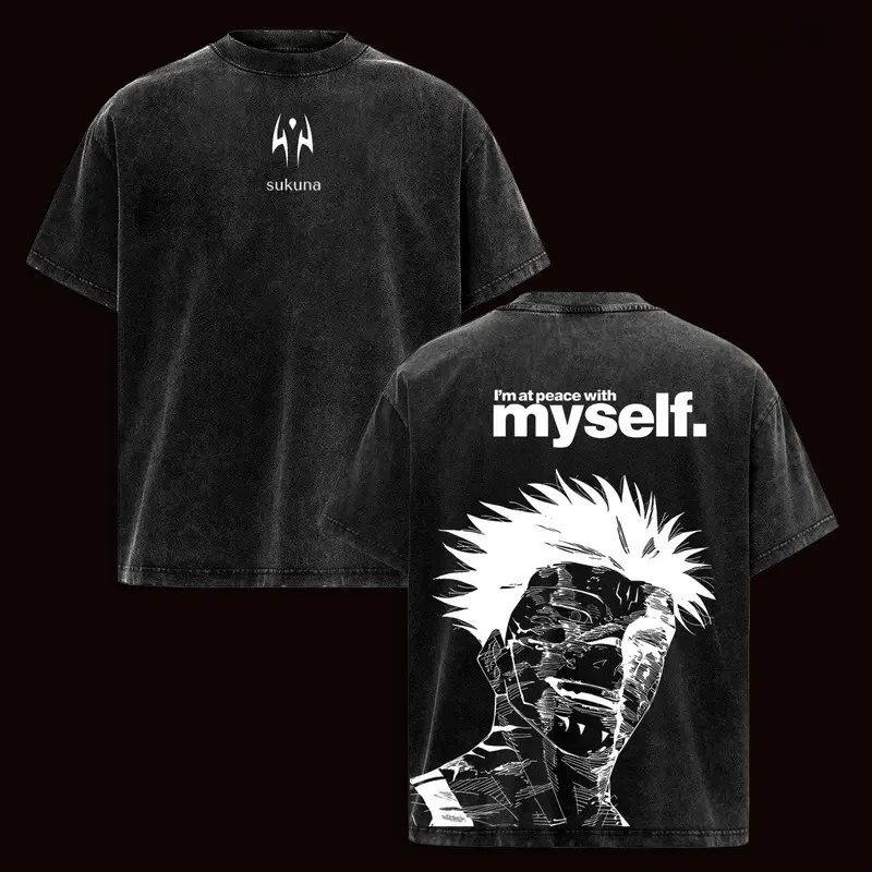 Ryomen Sukuna Printed Tee Anime Jujutsu Kaisen Clothing Men Women Retro Washed T-shirts Casual Tshirt Harajuku Cotton T Shirt