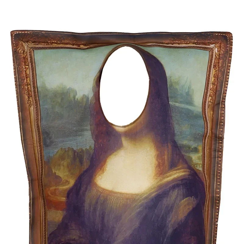 Mona Lisa ภาพจิตรกรรมฝาผนังเครื่องแต่งกายตลกชุดสําหรับผู้ใหญ่ unisex ฟองน้ํา jumpsuit ฮาโลวีนเครื่องแต่งกายคลาสสิกคอสเพลย์แฟนซีงานรื่นเริงชุด MN