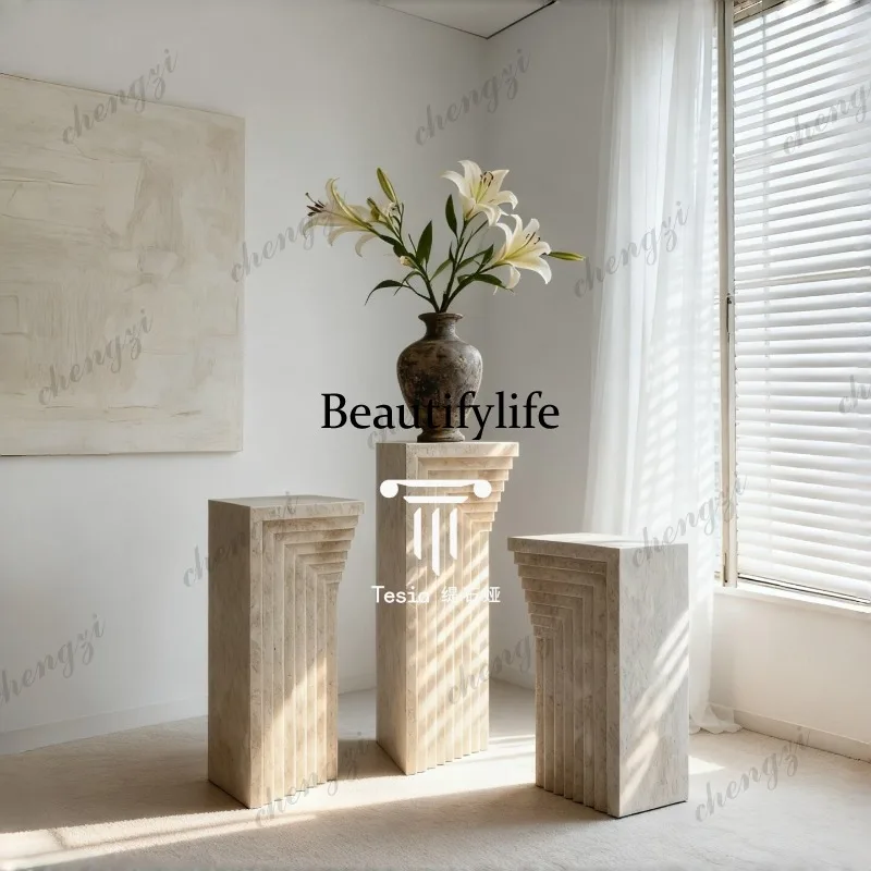 A73 natural beige cave marble decorative ornament sculpture base column floor stand pier