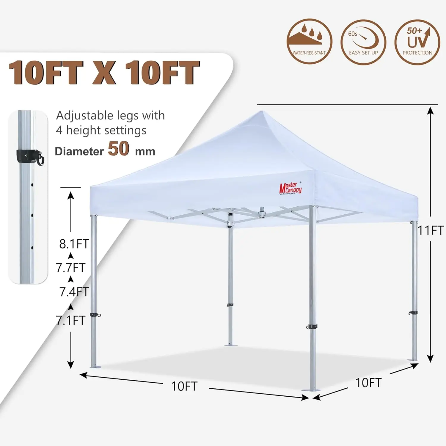 Premium Aluminum  Up Commercial Canopy Aluminum Canopy Tent With Sandbags (10X10, White)