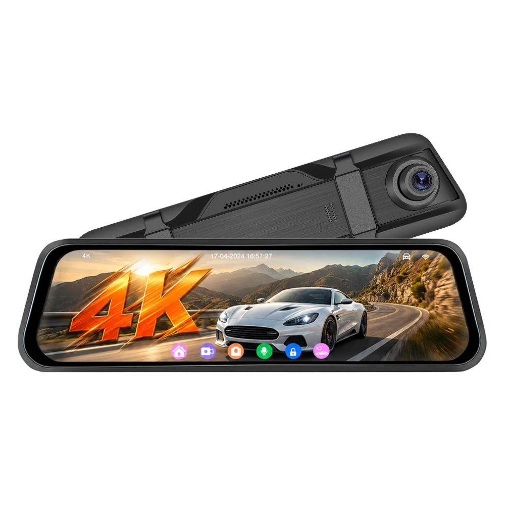 Podofo 4K Dashcam 9,66'' Spiegel-Autokamera Rückfahrkamera Videorekorder Nachtsicht Schleifenaufnahme G-Sensor 24H Parküberwachung