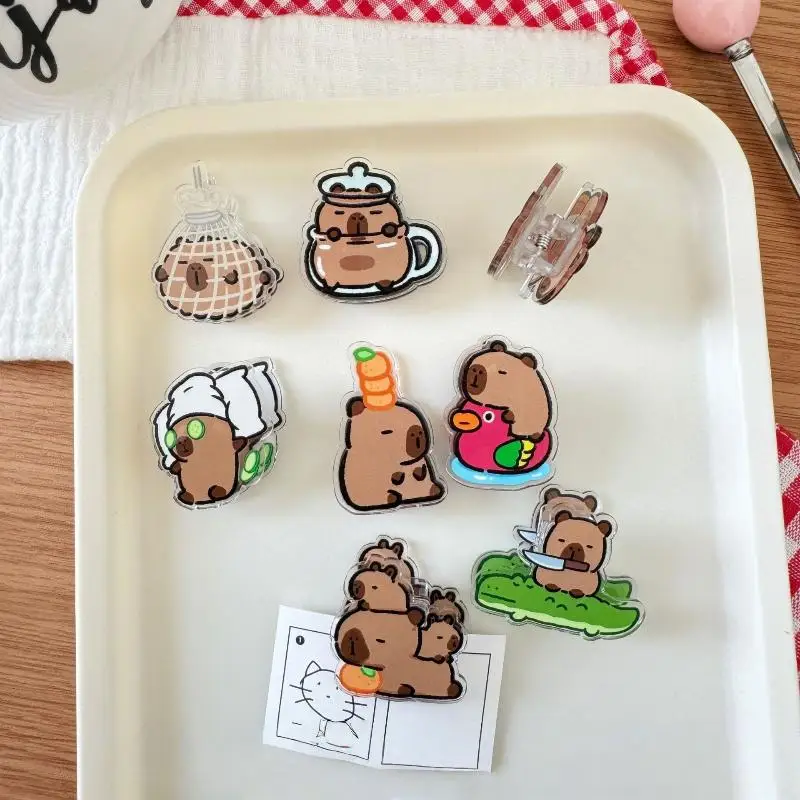 8Pcs Capybara Cartoon Paper Clips Cute Acrylic Binder Clips for Office School Decorative Photo Memo Paper Storage
