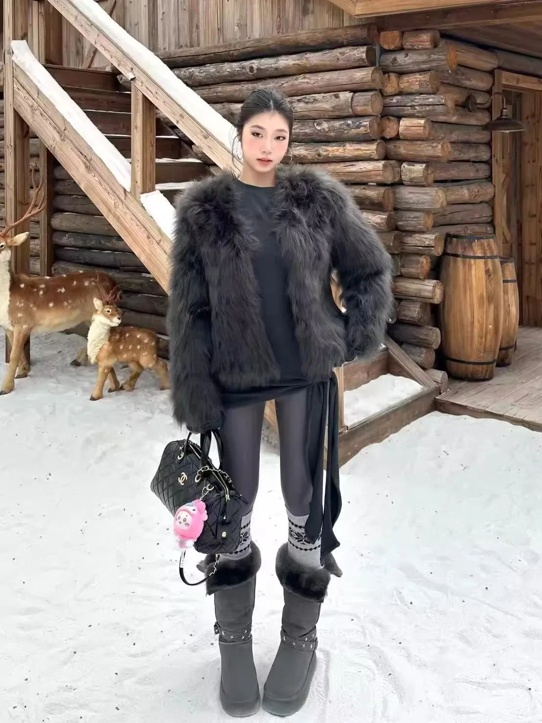 

Новая женская повседневная теплая зимняя куртка Bla Fur Jaet 2025 года с длинными рукавами и круглым вырезом, свободного кроя, верхняя одежда