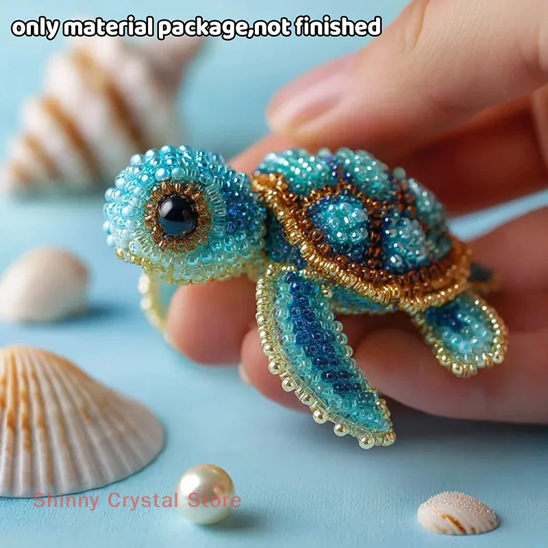 1Set Bead Embroidery Kit Material Package DIY Cute Octopus Turtles Sharks Design Craft Kit For Beginners Creative Handmade Gift