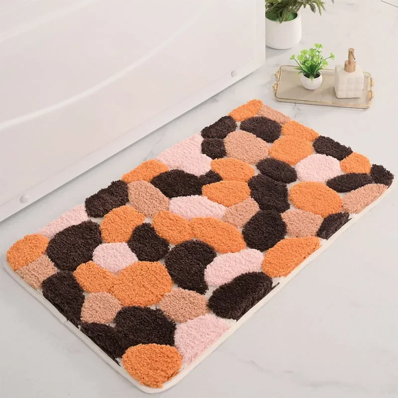 Shaggy 3D Pebbles Accent Bathroom Rugs Soft Absorbent Bath Mats  Non Slip Bathtub Mat Shower Room Floor Rug Entrance Doormat