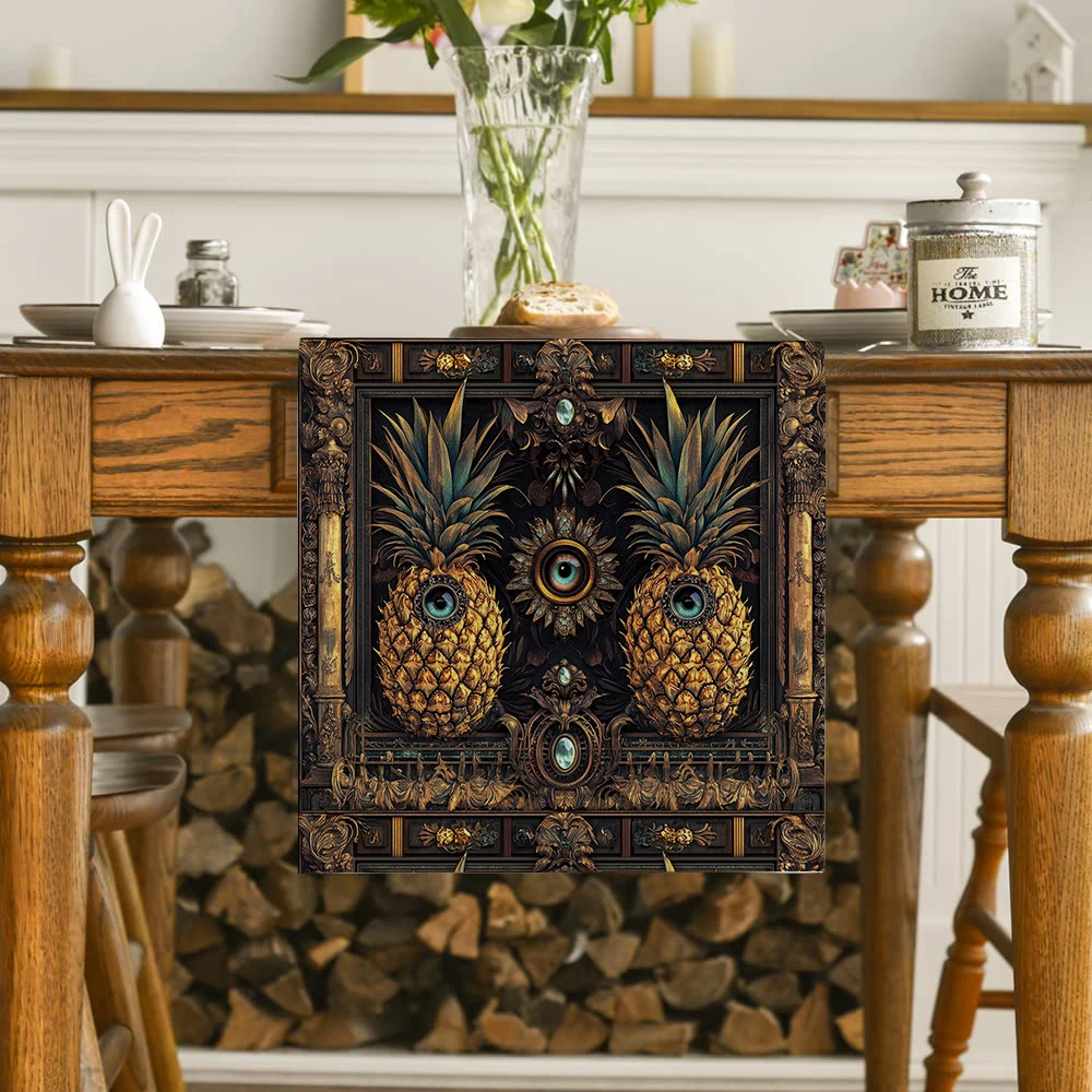 Pineapple Flower Eyes Fruit Table Runners Party Table Decor Farmhouse Dining Table Runner Decorations Washable Dining Long Cloth