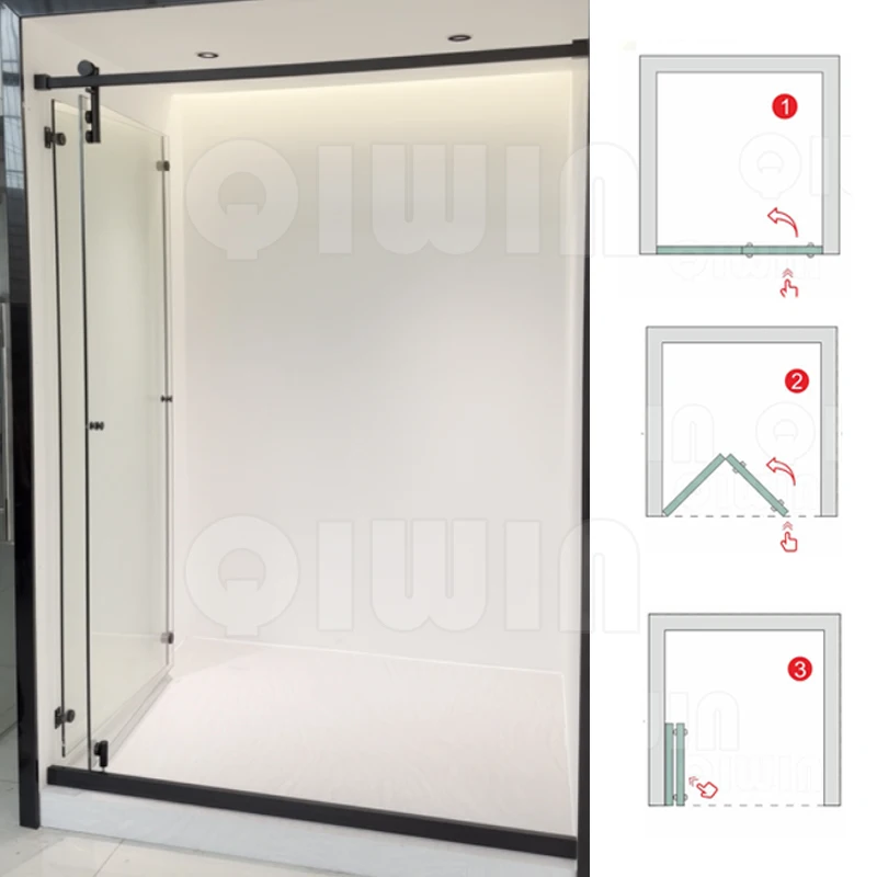 For Tempered Glass Shower Door Fittings Frameless Fold Sliding Roller Hardware 8mm 10mm Glass Thickness