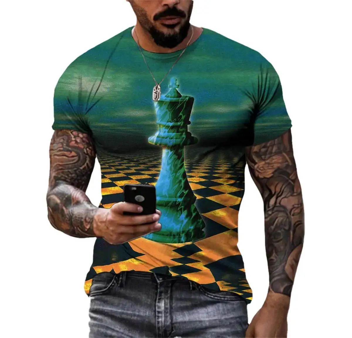 Fashionable and Lnteresting Chess  Pictures For Men's T-Shirts Trend Digital Printing Casual Round Neck Short Sleeved